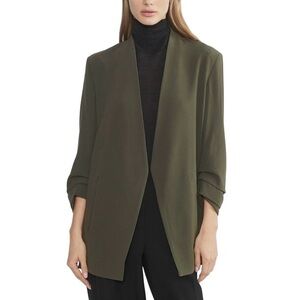 Aritzia Babaton Power Blazer Olive Green Mirror Crepe Hip Length Sz 0